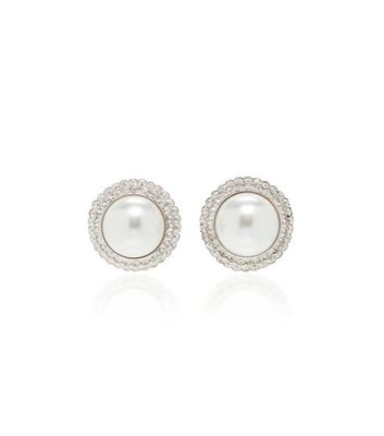 【Alessandra Rich 】白色珍珠水晶 夾式 耳環