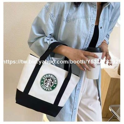 現貨熱銷-星巴克超低價星巴克新款 Starbucks日式手提帆布包 內帶水杯位帆布手提圓桶款飯盒包 便當包-淘淘生活