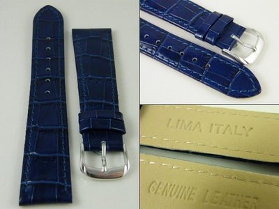 錶帶屋 LIMA 義大利牛皮錶帶壓鱷魚皮紋真皮錶帶亮面寶藍色14mm12mm