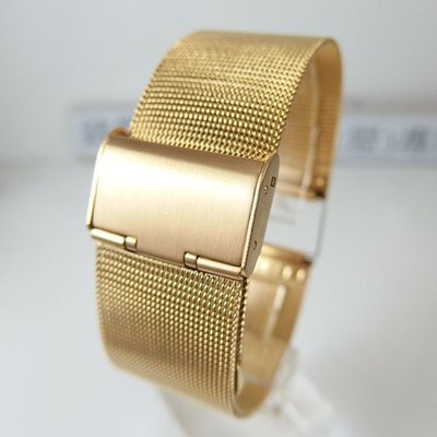 錶帶屋 薄型高級18K 金色不銹鋼編織帶米蘭帶鋼帶 18mm 20mm 22mm 24mm 代用CK 等薄錶