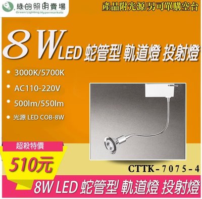 台灣製造 8W COB LED 蛇管型 軌道燈 投光燈 投射燈 美術燈 咖啡店 商場展場 餐廳 商業照明 重點照明