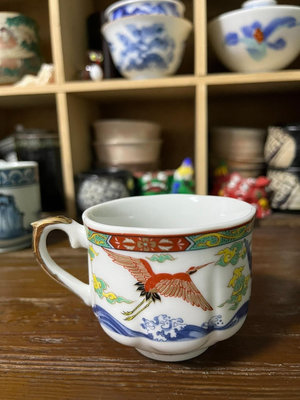 【二手】 日本回流 榮陶伊萬里交趾釉彩繪咖啡杯 馬克杯 瓷器 古董 舊貨 【尋秦記】-8616