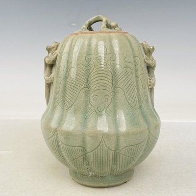 古瓷器 古董瓷器 越窯罐高15.5公分直徑10.5公分編號20102150-31621