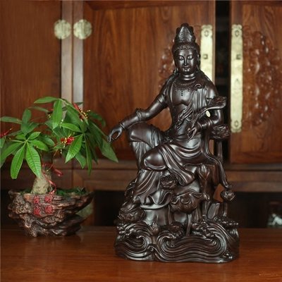 佛藝館 南無觀世音菩薩 自在觀音菩薩 法像莊嚴 木雕擺件 黑檀木（GA-2498）