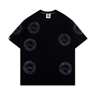 D家韓國~GRAF原創品牌五彩斑斕的黑反光圖案厚實休閑寬松圓領短袖T恤