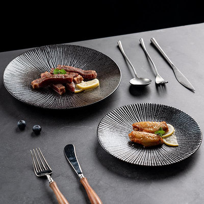 onlycook日式陶瓷牛排盤子刀叉餐盤家用黑色輕奢西餐盤餐具碟子