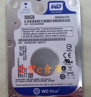 【登豐e倉庫】 TF869 WD5000LPVX-80V0TT0 500G SATA3 薄型 硬碟 售價不同