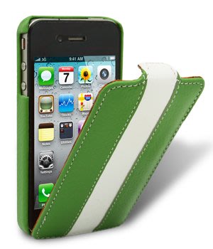【Melkco】出清現貨 綠白直條Apple 蘋果 iPhone 4 4S 下翻真皮皮套保護套保護殼手機套手機殼