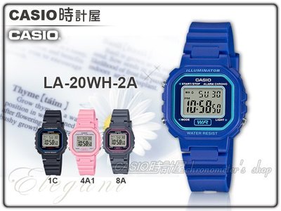 CASIO 時計屋手錶專賣店 LA-20WH-2A 女錶 電子錶 學生錶 橡膠錶帶 防水 LA-20WH