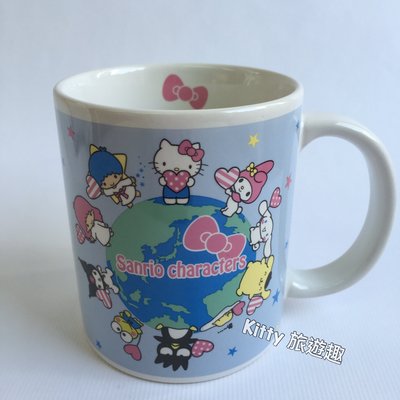 [Kitty 旅遊趣] 日本製 Hello Kitty 馬克杯 咖啡杯 凱蒂貓 水杯 陶瓷杯 飲料杯 藍色 世界