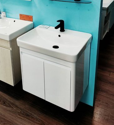 【洗樂適衛浴】附發票自取，美國MOEN摩恩衛浴60CM方型瓷盆SW51561+PVC發泡板雙門浴櫃(不包含龍頭)、現貨
