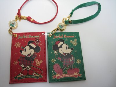 ***日本帶回***東京迪士尼聖誕節米奇Mickey 米妮Minnie 伸縮識別證 票卡夾 捷運卡♪☆♪2款分售