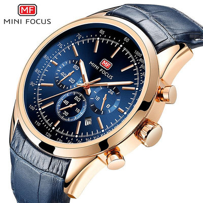 現貨男士手錶腕錶MINI FOCUS品牌測速男手錶模擬跑秒日歷夜光防水皮錶帶0116G