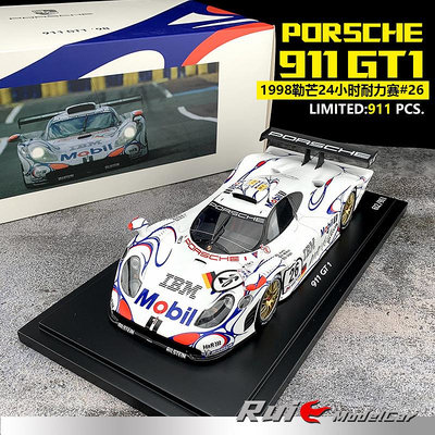收藏模型車 車模型 1:18德國保時捷原廠911 GT1 1998勒芒24小時耐力賽#26汽車模型