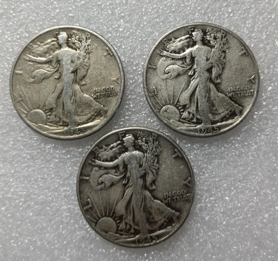 美國行走女神半圓銀幣3枚，單枚品相如圖，拍前請看好