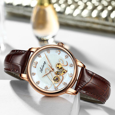 熱銷 艾浪2020新款品牌手錶腕錶女士全自動機械手錶腕錶女錶時尚潮流皮帶防水430 WG047