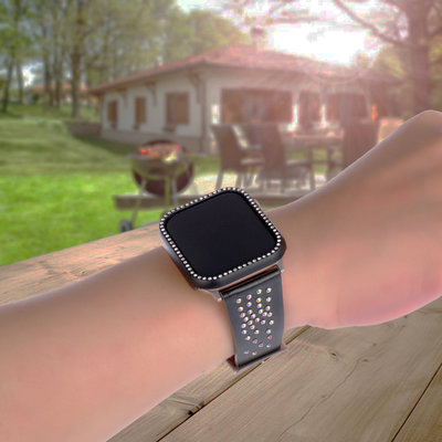 100％原廠手錶配件 適用Apple Wa新tch 2/3 3新8mm42mm錶帶皮帶鑲鉆蘋果智能手錶帶iWatch4 40mm44mm