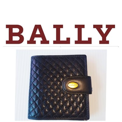 真品 新 BALLY 貝利 黑色 菱格紋 Napa羊皮女用皮夾 短夾信用卡夾有零錢袋極特價$458 一元起標↘有LV