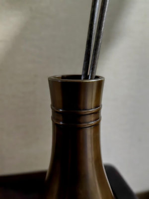 日本老銅箸瓶 火箸瓶 香箸瓶 高17㎝ 肚徑8㎝ 重328克