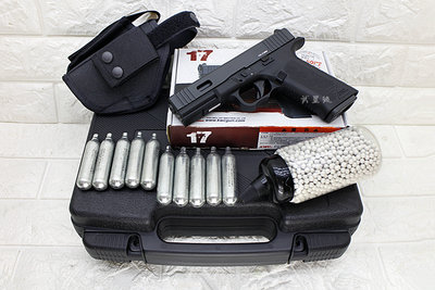 台南 武星級 KWC G17 GLOCK 手槍 CO2槍 黑 + CO2小鋼瓶 + 奶瓶 + 槍套 + 槍盒( 克拉克