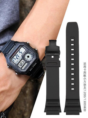 手錶帶 適配卡西歐小方塊AE-1200 1300 W-216H 凸口樹脂18mm硅膠手錶帶男