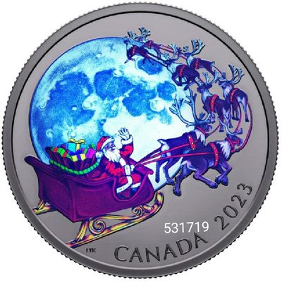 售4900元加拿大夜光變色銀幣~加拿大聖誕快樂銀幣，銀幣，限量銀幣，銀幣，錢幣，紀念幣，幣~2023加拿大耶誕快樂銀幣
