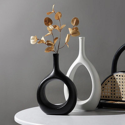 亞馬遜陶瓷花瓶現代簡約鏤空花瓶客廳擺件干花花器
