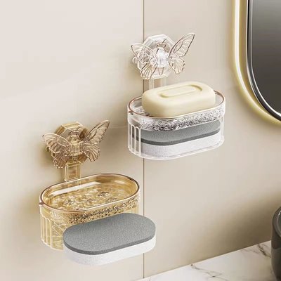 【新品上新】輕奢創意蝴蝶吸盤肥皂盒免打孔家用衛生間牆壁掛式瀝水香皂置物架 滿599免運