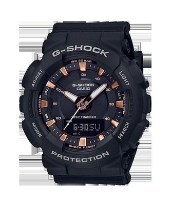 【金台鐘錶】CASIO卡西歐G-SHOCK S系列 計步功能 ( 黑色x玫瑰金)  GMA-S130PA-1A