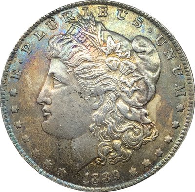 外國錢幣美國摩爾根美元1889 S 年仿古銀幣白銅鍍銀彩色古錢幣A2790