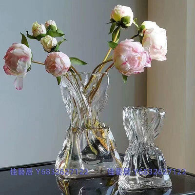 玻璃花瓶ins風北歐輕奢高級感透明福袋網紅鮮花客廳干花插花擺件-佳藝居