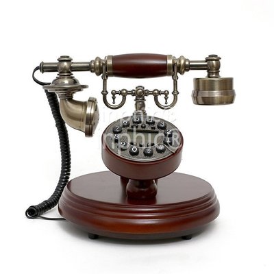 INPHIC-歐式古典電話機 鄉村風格實木座式電話 古董工藝座機