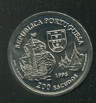 【錢幣】葡萄牙發現泰國紀念幣 Portugal 200Esc.1996 品相全新 UNC