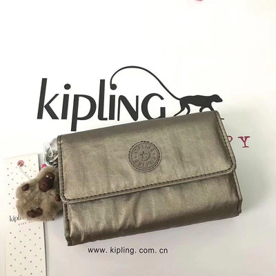 小Z代購#Kipling 猴子包 金 輕量三折中夾 鈔票/零錢/卡包 多夾層 防水 超級款式