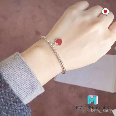 【二手】正品Tiffany蒂芙尼手鍊  愛心琺瑯手鍊  心形紅/藍/粉色吊墜手環