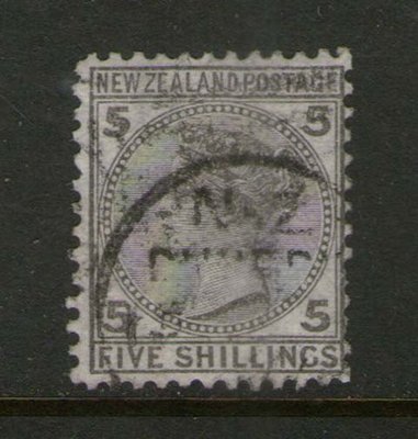 出國休假中【雲品一】紐西蘭New Zealand 1878 QV 5/- SG 186 or Sc 60 FU- scarce 庫號#BF505 66531