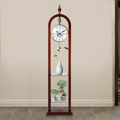《現貨》麗盛大號新中式實木落地鐘復古時尚靜音座鐘時鐘客廳創意擺鐘表