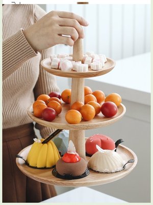 森系 木質三層架子 下午茶點心托盤多層甜品臺蛋糕盤展示西點水果-雙喜生活館