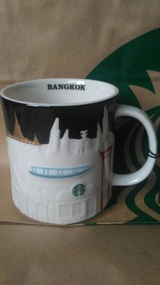 含運850元~STARBUCKS泰國星巴克咖啡浮雕版城市馬克杯-曼谷BANGKOK(現代城市建築剪影圖騰)-16oz