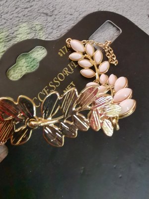 NET 女生 飾品 項鍊 玫瑰金粉紅葉片 金屬高質感 全新 原價179