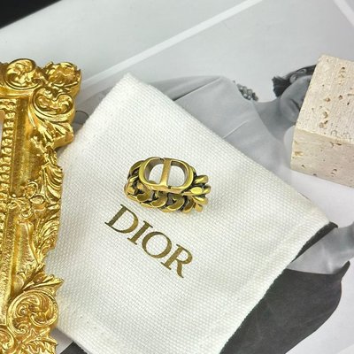【翰貝格名牌館】全新真品 Dior 30 MONTAIGNE 復古 金色 金屬 戒指 M號