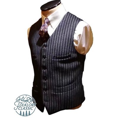 Folklore Classic 美式復古條紋重磅羊毛粗花呢西裝背心 Striped Tweed Vest