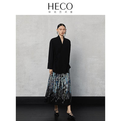 HECO【月華】新中式國風亮片刺繡清制馬面裙2024年春女新款半身裙