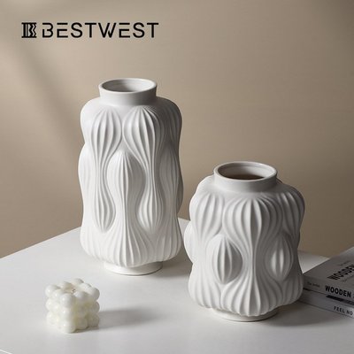 花瓶新中式白色啞光陶瓷花瓶高檔家居玄關客廳桌面花器擺件