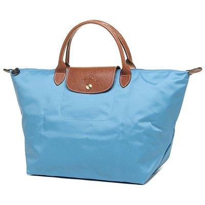 【巴黎王子1號店】《Longchamp》Le Pliage摺疊款 水藍色 Bleut M號短帶水餃包/手提包~現貨