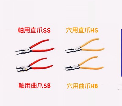 日本螃蟹牌 CRAB 5吋 彈簧鉗 扣環鉗卡簧鉗 SS-125/SB-125/HS-125/HB-125 穴用 軸用 直爪  曲爪