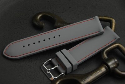 20mm直身~超優手感平面科技灰色高質感矽膠錶帶~橘線～智慧錶可用seiko oris