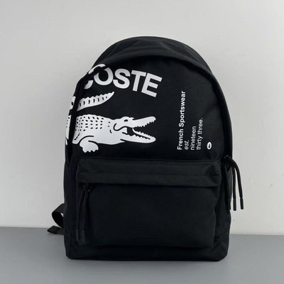 美國 Lacoste 黑色 造型拉鍊款輕量大款雙肩後背包 旅行 出遊 防水 限量優惠