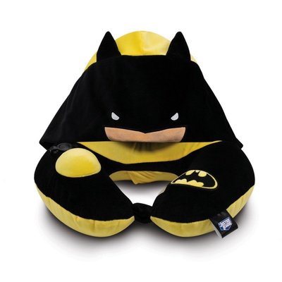 Travelmall DC正義聯盟 兒童手動按壓式充氣連帽枕-BATMAN蝙蝠俠 連帽頸枕