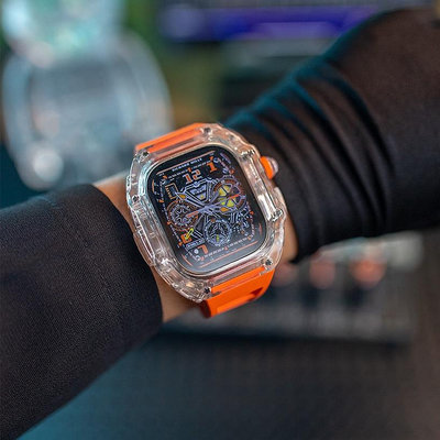 天極TJ百貨RM透明改裝錶帶 適用於 Apple Watch Ultra 1/2 49mm 保護殼 S9/S8 橡膠錶帶 男士錶帶